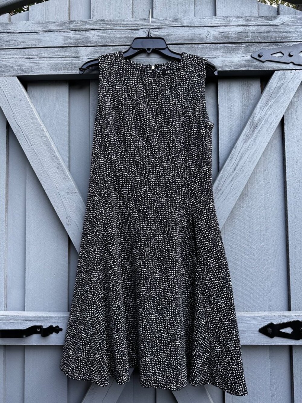 DKNY Black White Abstract Print Fit & Flare Sleeveless Dress Size 8